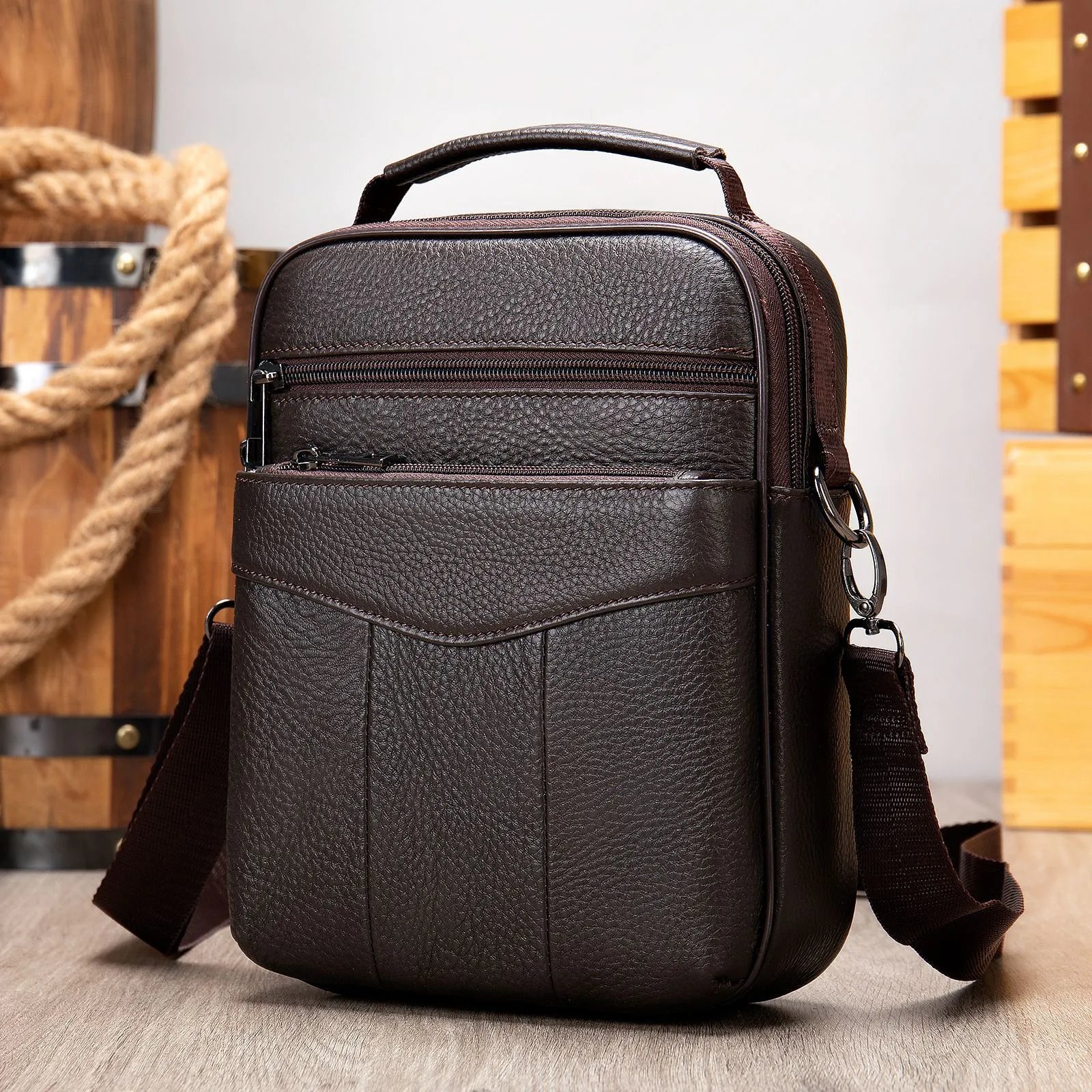 Design Leather Crossbody Bag Brown