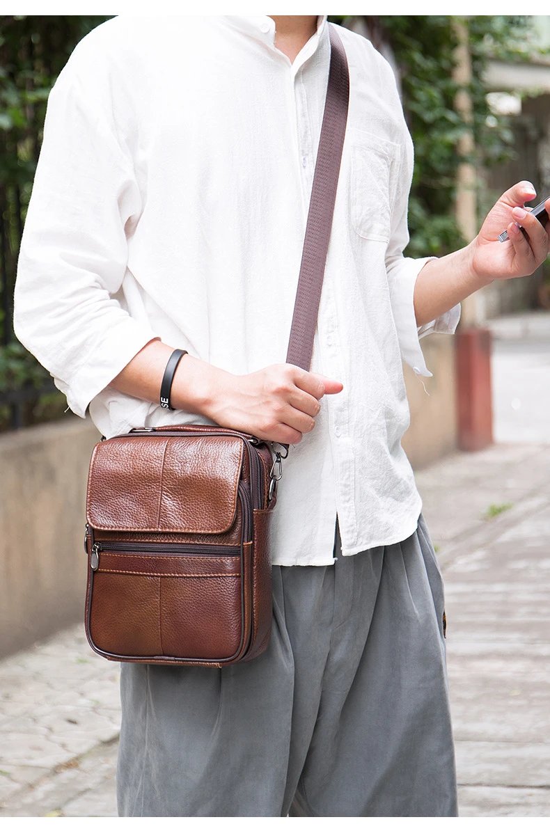 Design Leather Messenger Bag Brown Crossbody Bag - 15