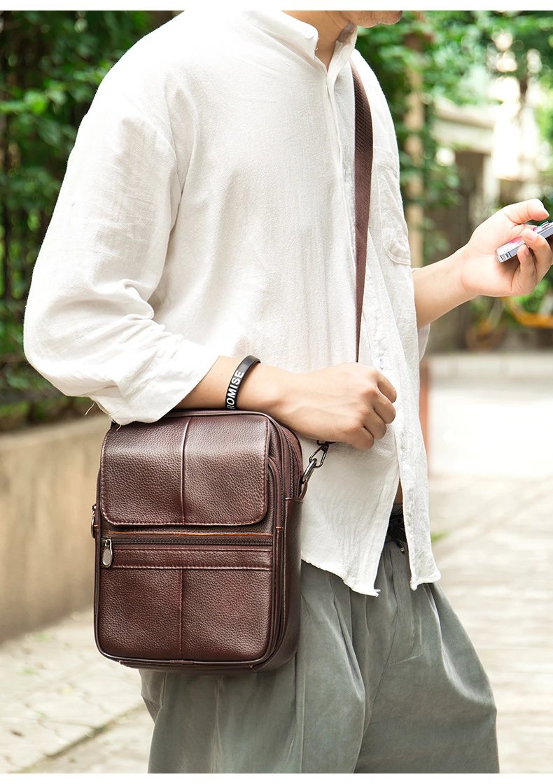 Design Leather Messenger Bag Brown Crossbody Bag - 18