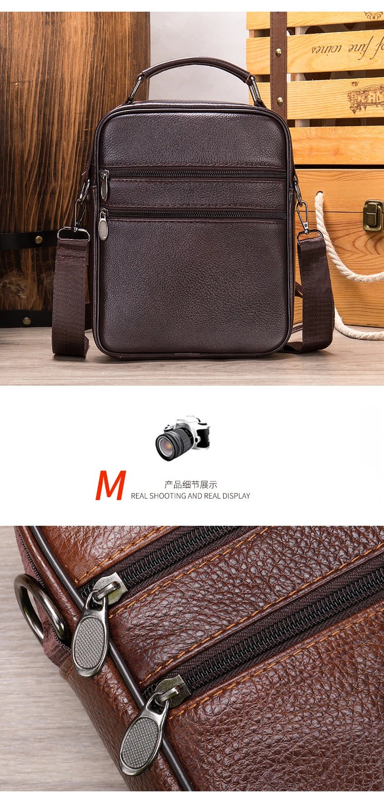 Design Leather Messenger Bag Brown Crossbody Bag - 27