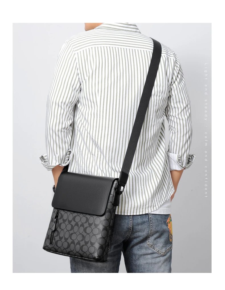 Design Messenger Bag Black Monogram Pattern Crossbody Bag - 16
