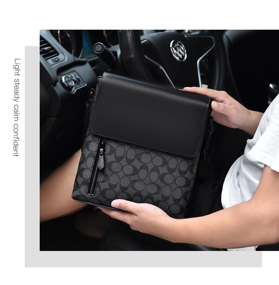 Design Messenger Bag Black Monogram Pattern Crossbody Bag - 23