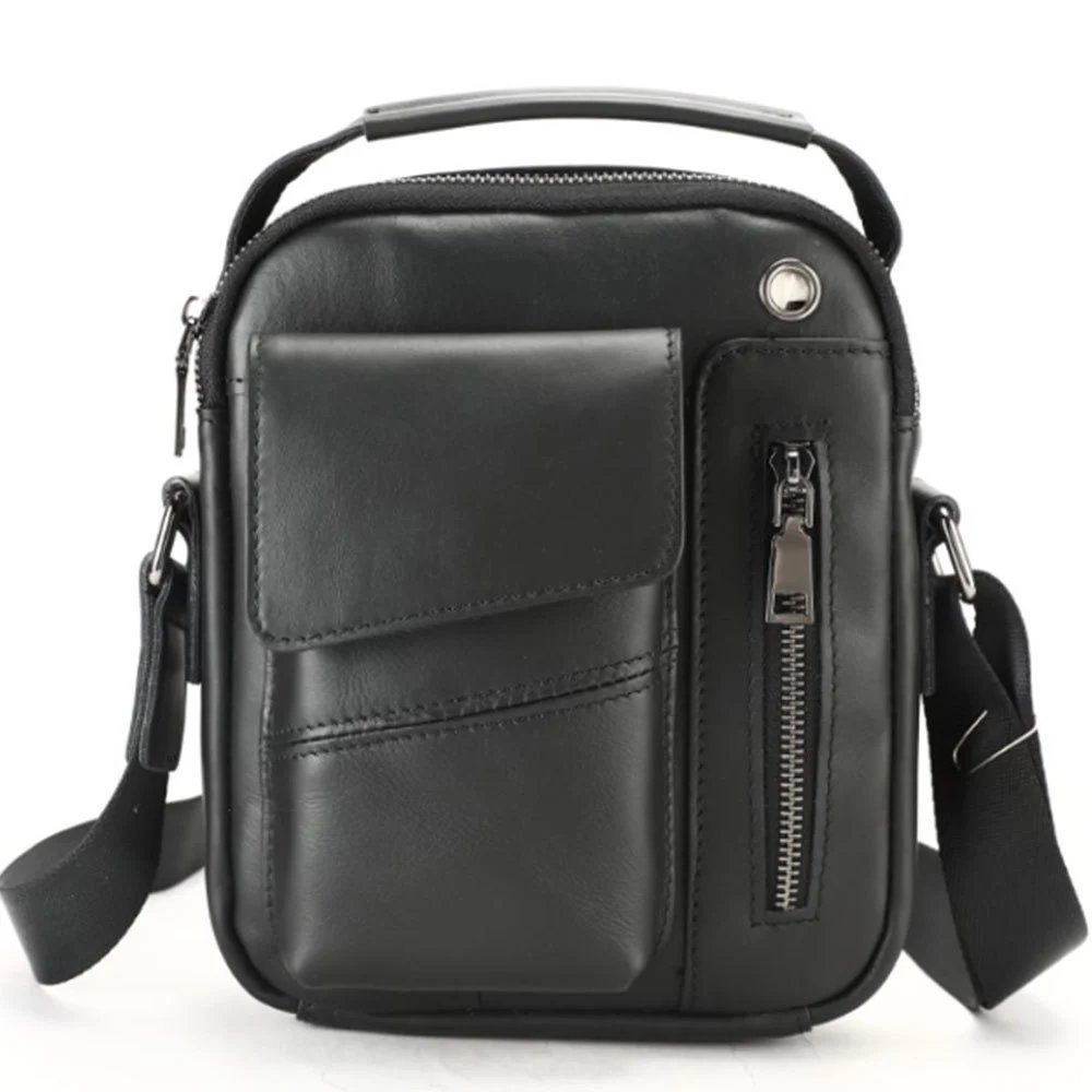 Design Compact Leather Crossbody Bag Black