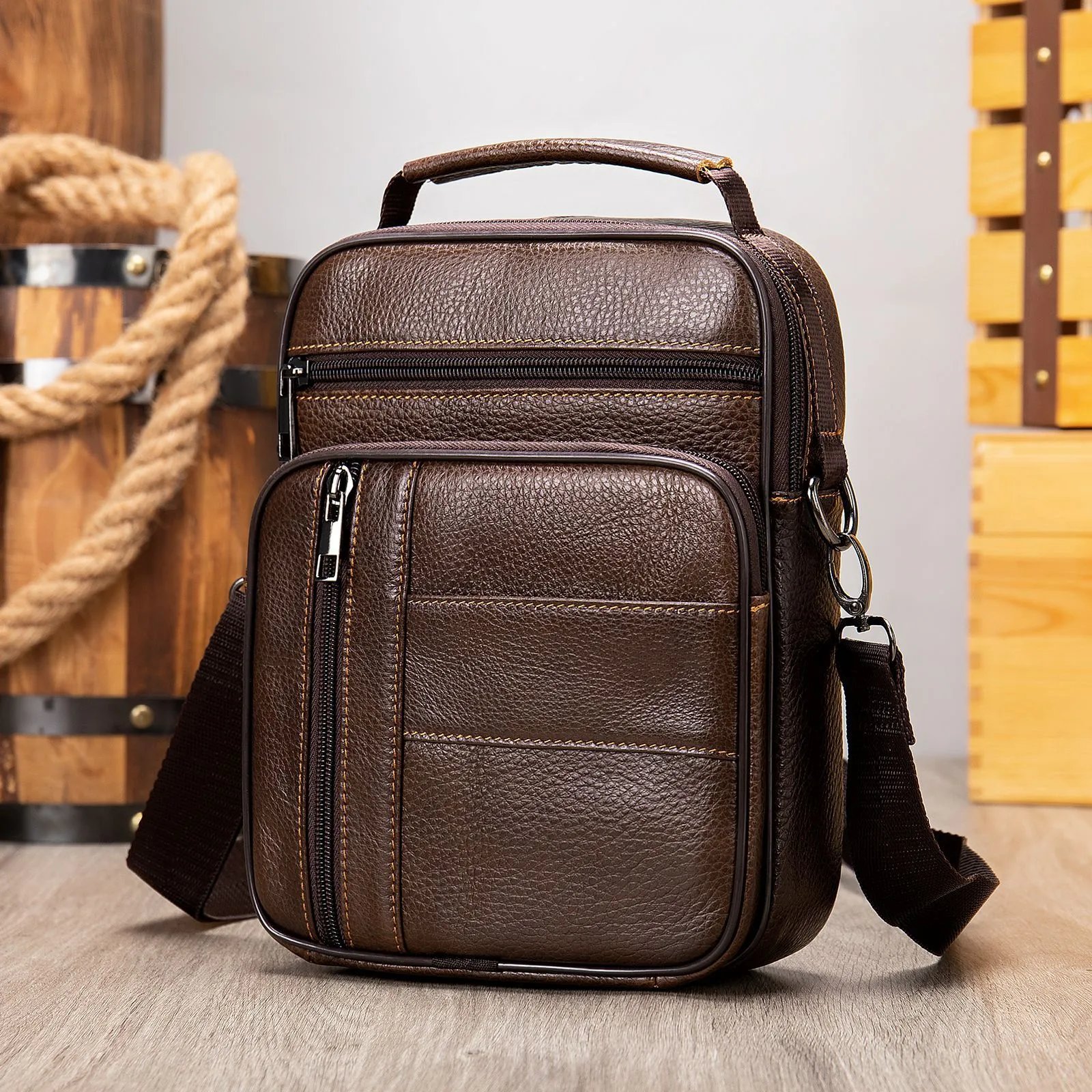 Design Leather Crossbody Bag Brown