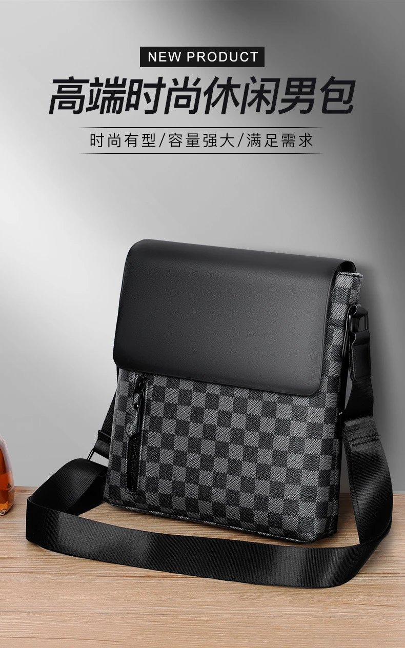 Design Messenger Bag Black Monogram Pattern Crossbody Bag - 4