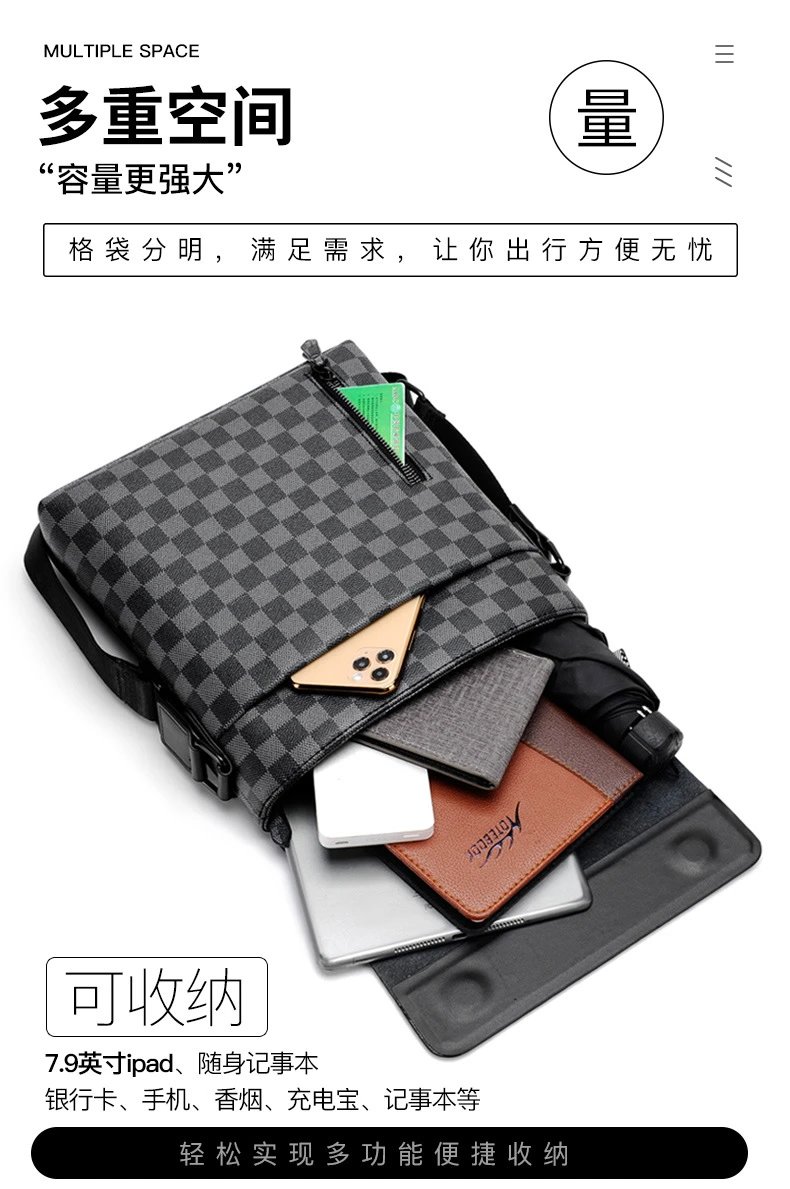 Design Messenger Bag Black Monogram Pattern Crossbody Bag - 8