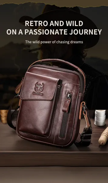 Design Bullcaptain Vintage Leather Crossbody Bag Brown Crossbody Bags - 24