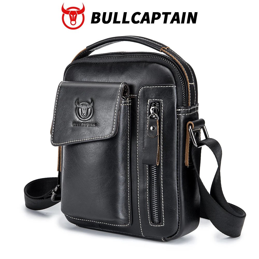 Design Bullcaptain Leather Crossbody Bag Black Crossbody Bags