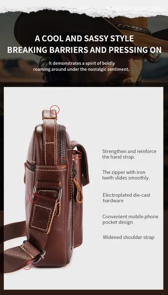 Design Bullcaptain Vintage Leather Crossbody Bag Brown Crossbody Bags - 29