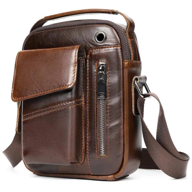 Design Vintage-Style Brown Leather Crossbody Bag