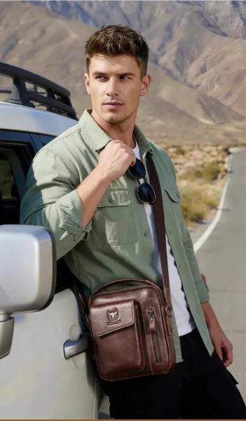 Design Bullcaptain Vintage Leather Crossbody Bag Brown Crossbody Bags - 21