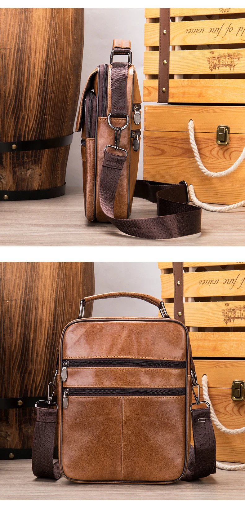 Design Leather Messenger Bag Brown Crossbody Bag - 25