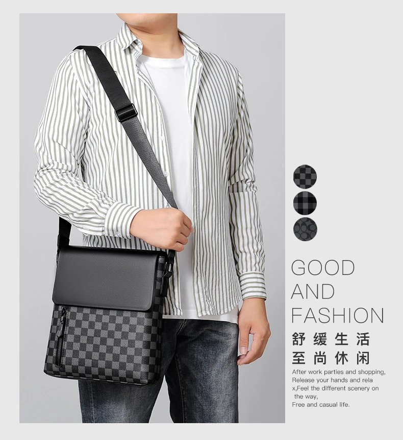Design Messenger Bag Black Monogram Pattern Crossbody Bag - 6