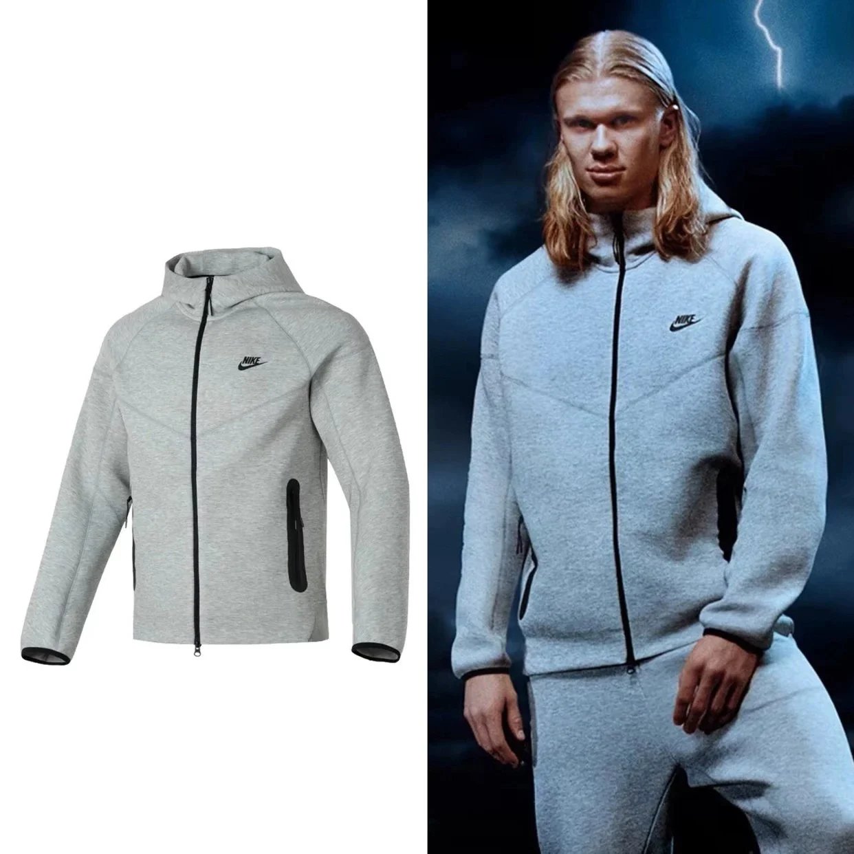 23SS Nike TECH FLECE Great Demon King Buohaland Classic Small Logo Men's Hooded Windproof Casual Knitted Sports Grid Hooded Grey Daily Versatile Comfortable Jacket FB7922-063