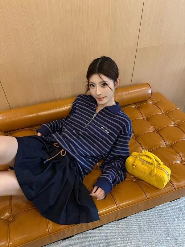 Design Half-Zip Striped Polo Navy Blue Top - 13