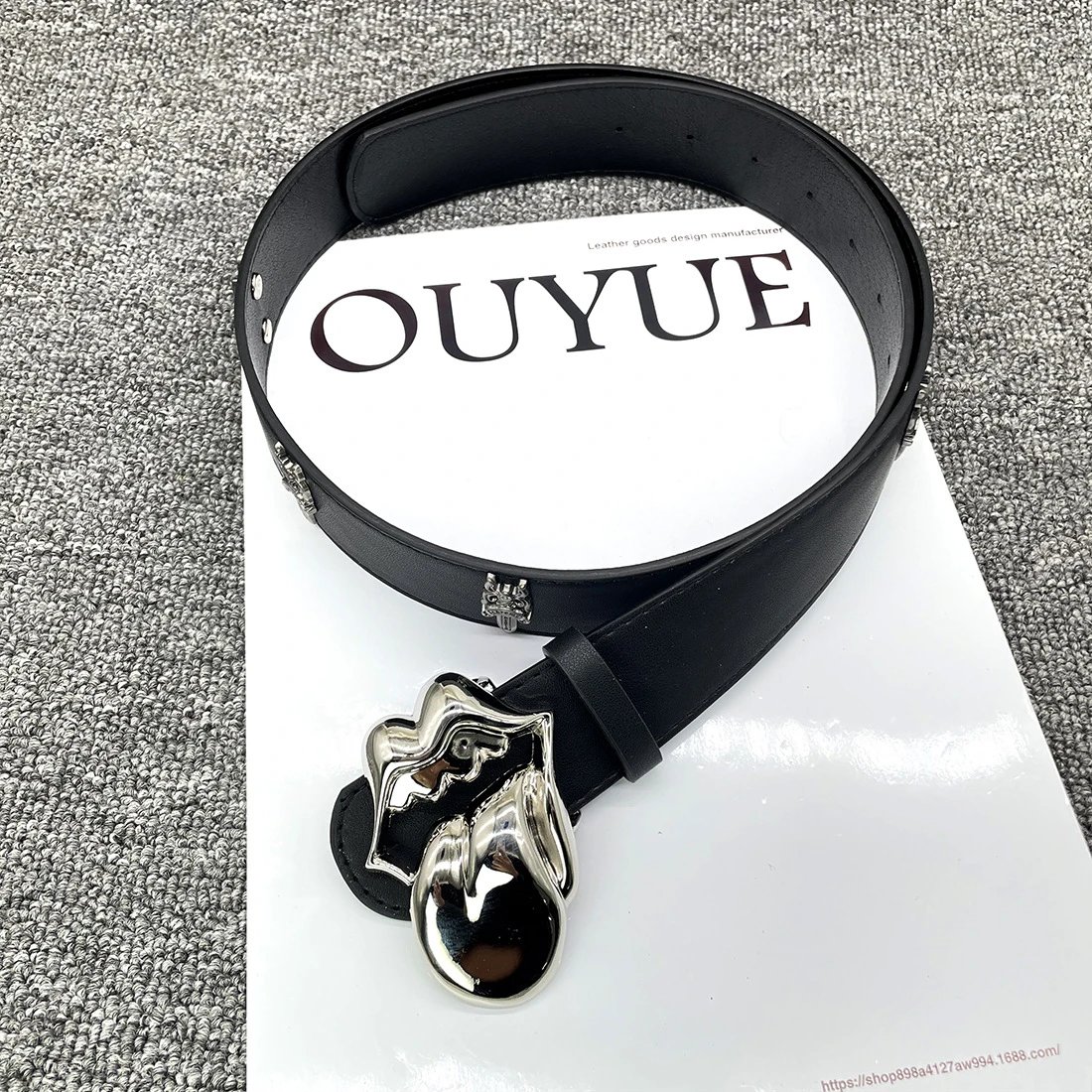 Ouyue Skull Buckle Leather Belt Black - 8
