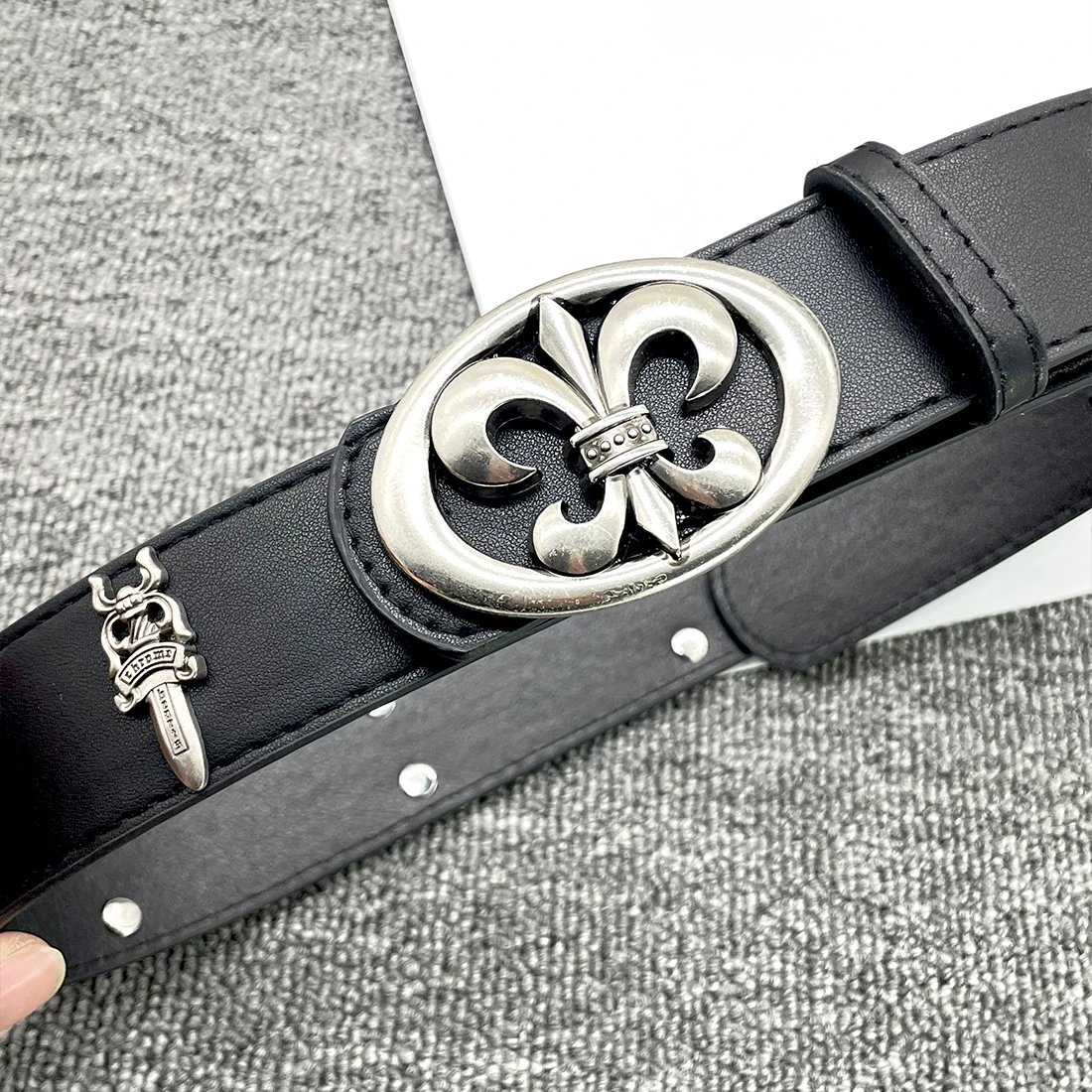 Ouyue Skull Buckle Leather Belt Black - 25