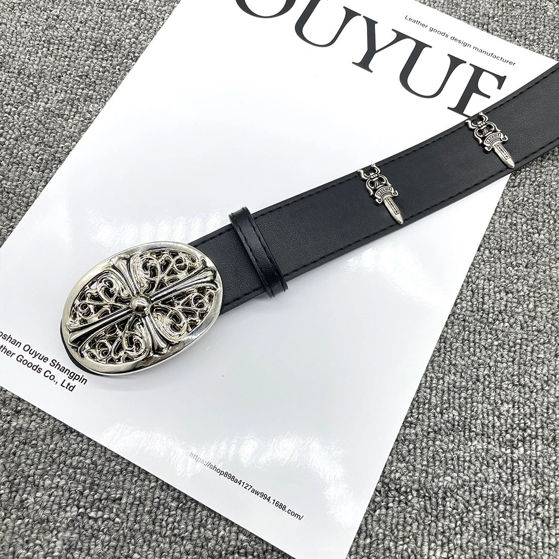 Ouyue Skull Buckle Leather Belt Black - 31