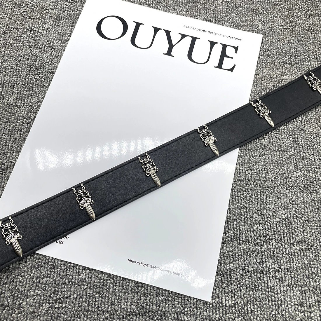 Ouyue Skull Buckle Leather Belt Black - 37