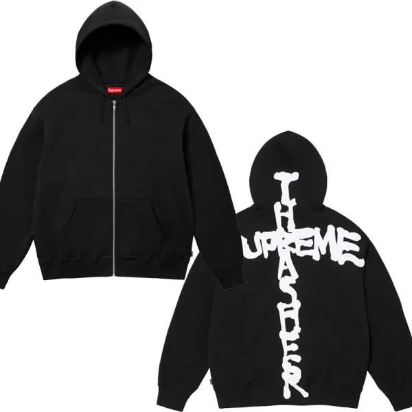 Supreme Cross Logo Zip-Up Hoodie Black - 1