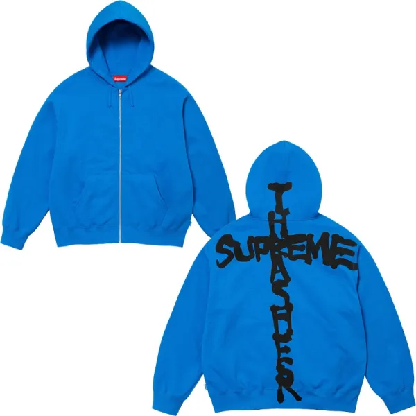 Supreme Cross Logo Zip-Up Hoodie Blue - 1