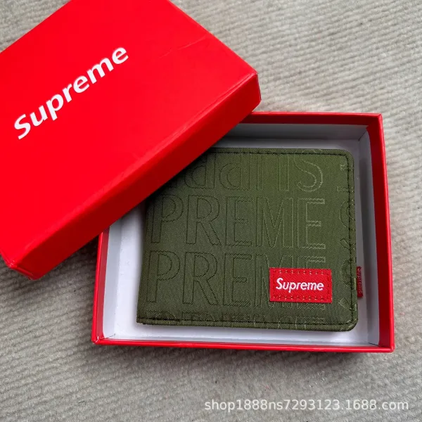 Supreme Box Logo Embossed Canvas Bifold Wallet Army Green - 1