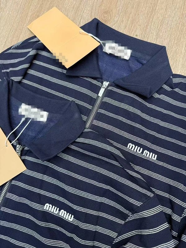 Design Half-Zip Striped Polo Navy Blue Top - 6