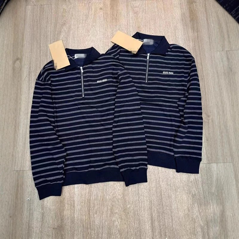 Preppy Half-Zip Mock Neck Striped Sweatshirt with Embroidered Lettering, Oversized Fit