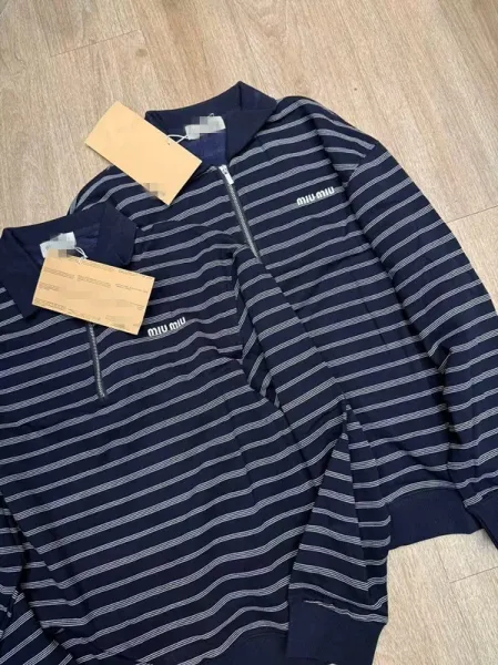 Design Half-Zip Striped Polo Navy Blue Top - 5