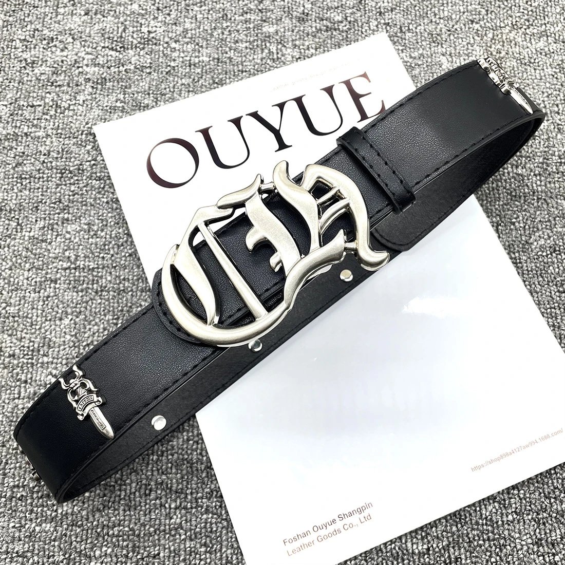 Ouyue Skull Buckle Leather Belt Black - 14