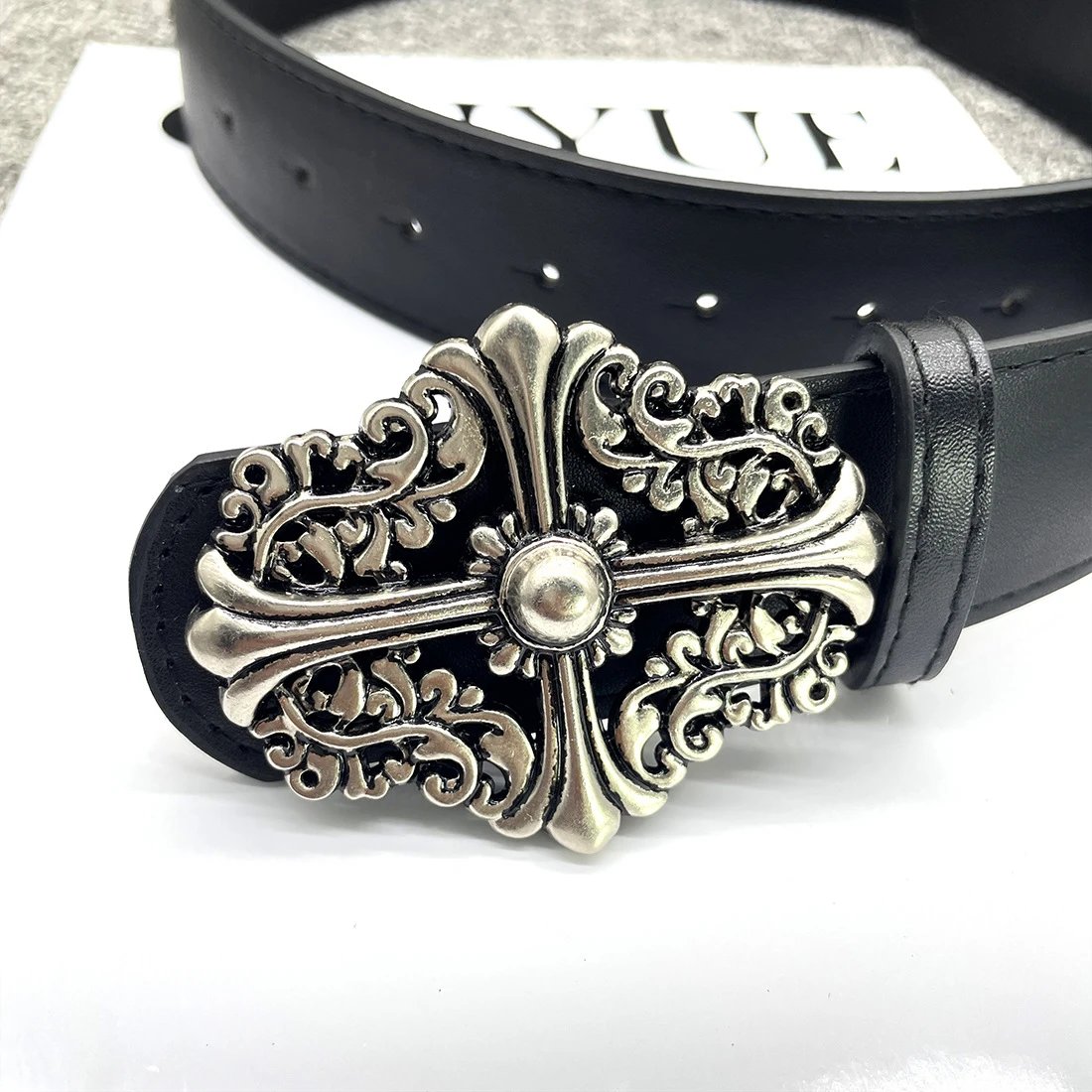 Ouyue Skull Buckle Leather Belt Black - 30