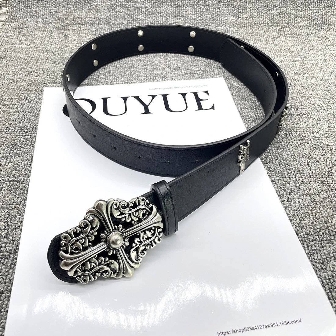 Ouyue Skull Buckle Leather Belt Black - 6