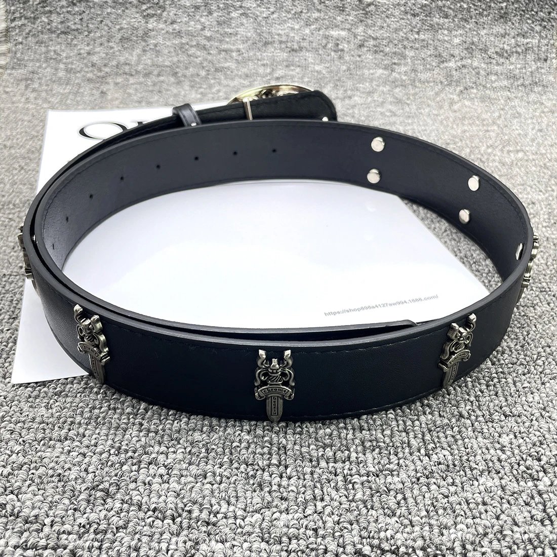 Ouyue Skull Buckle Leather Belt Black - 13