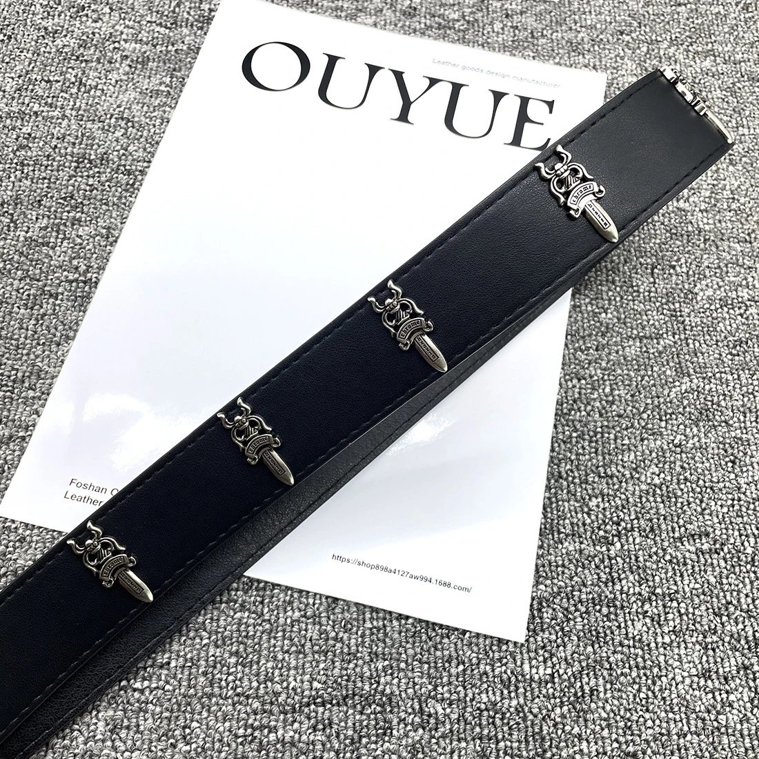 Ouyue Skull Buckle Leather Belt Black - 33