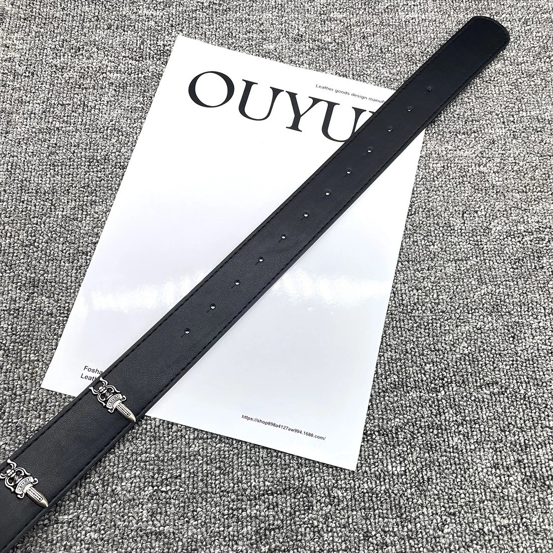 Ouyue Skull Buckle Leather Belt Black - 36