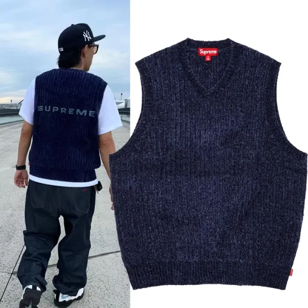 Supreme Knit V-Neck Vest Navy - 1