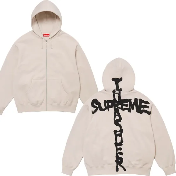 Supreme Cross Logo Zip-Up Hoodie Beige - 1