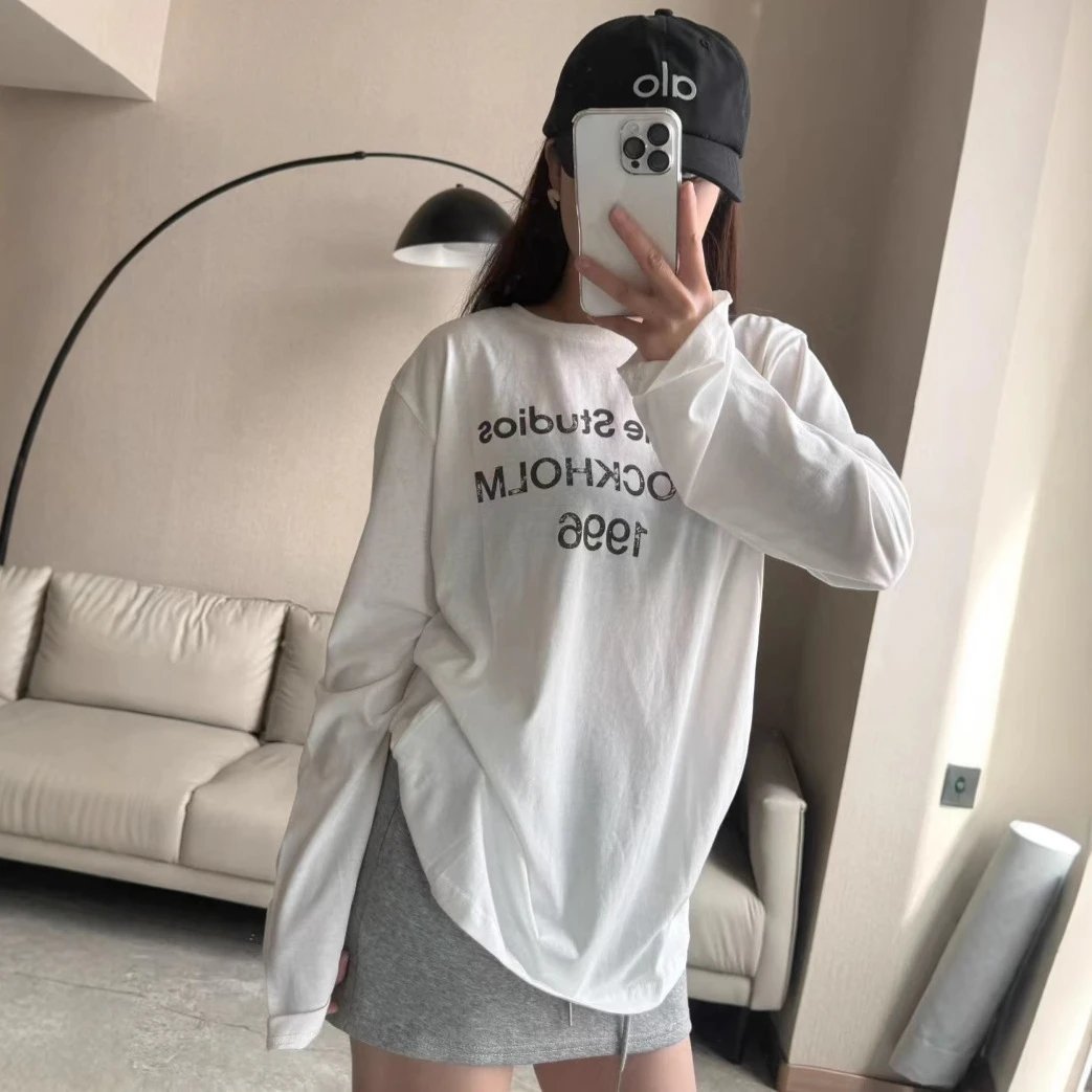 Correct version 2024 new ACXD letter long sleeved T-shirt 1996 digital printed pure cotton long sleeved loose T-shirt for men and women