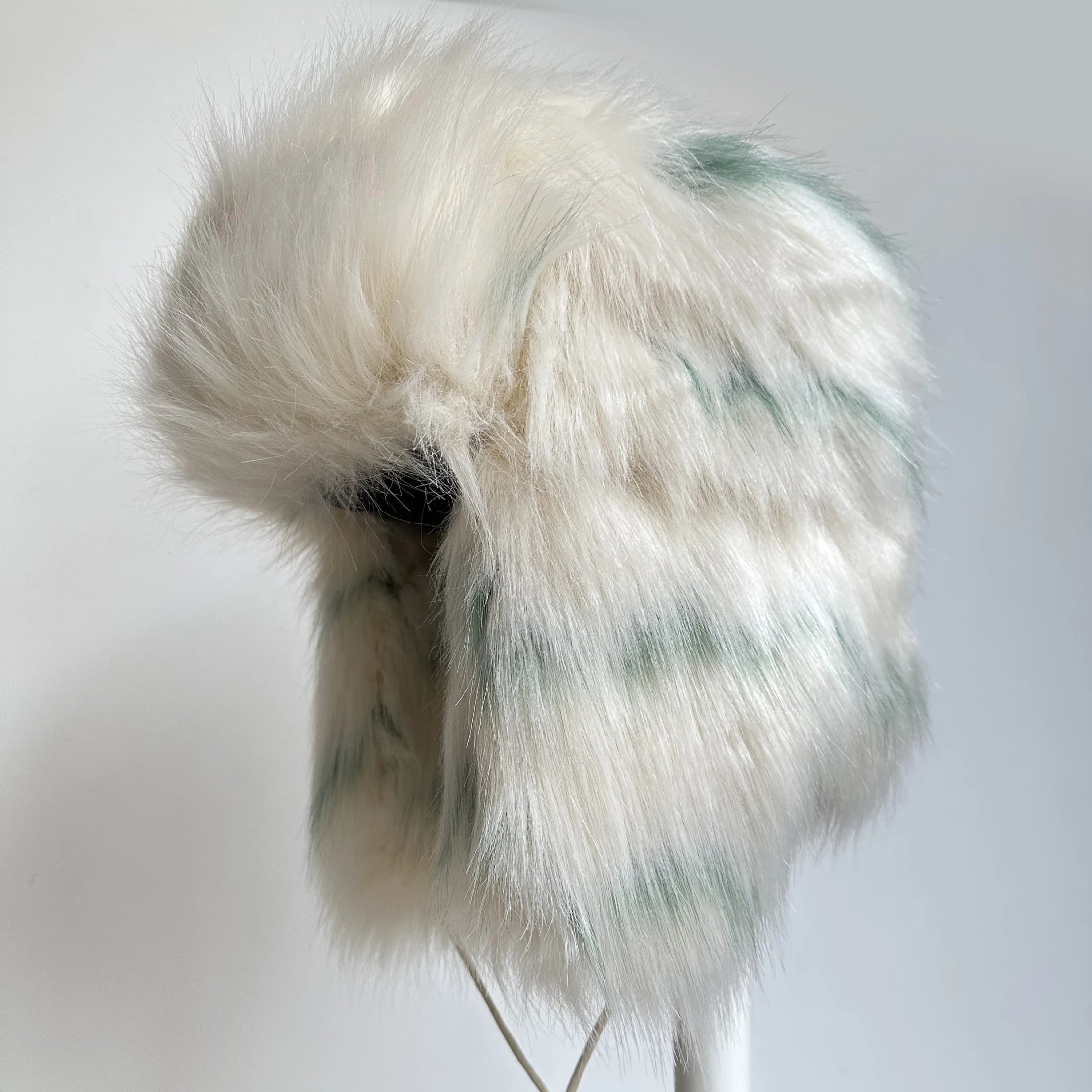 Ushanka Ear Flap Hat Premium White Green Stripe