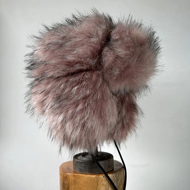 Ushanka Ear Flap Hat Premium Gray Pink