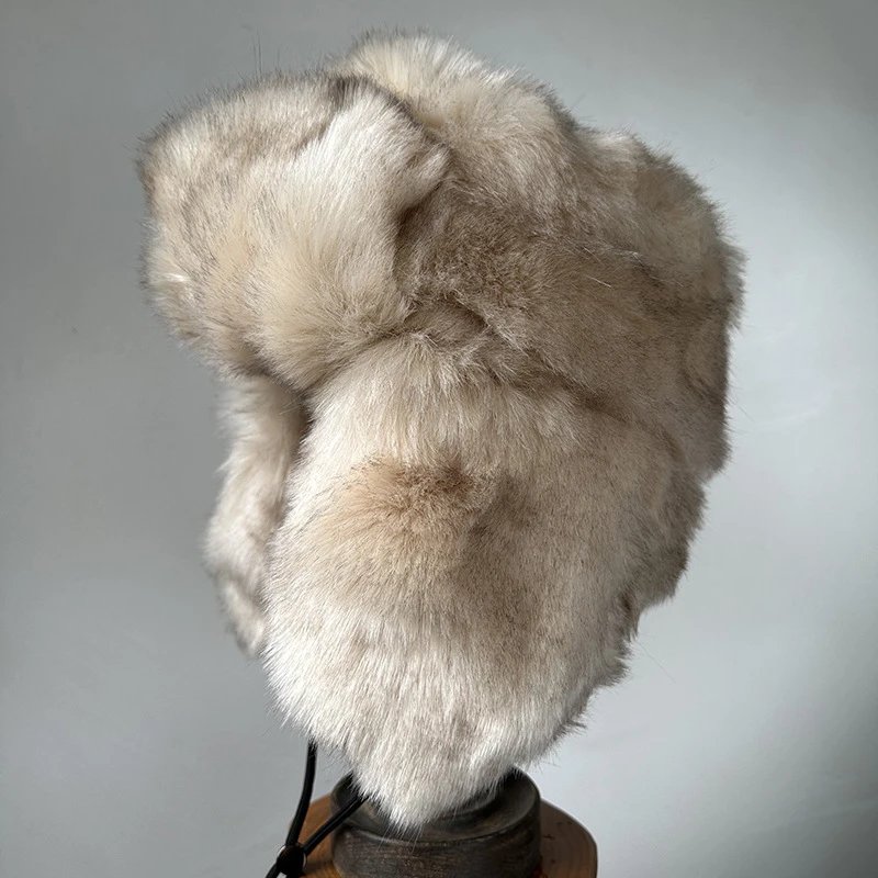 Ushanka Ear Flap Hat Plush Beige