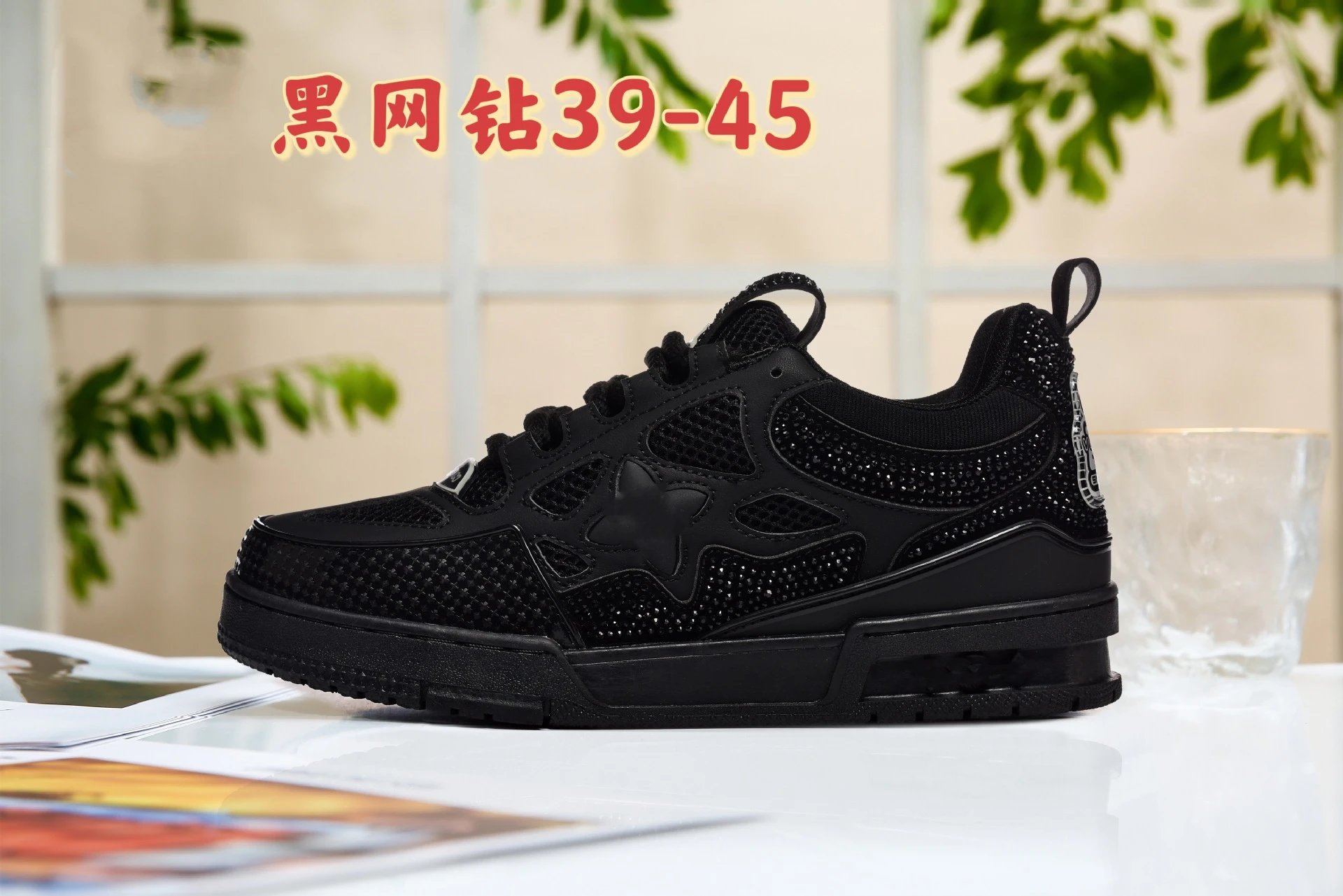 Unbranded Sneakers Low-Top Chunky Rhinestone Mesh — 11 black net drill