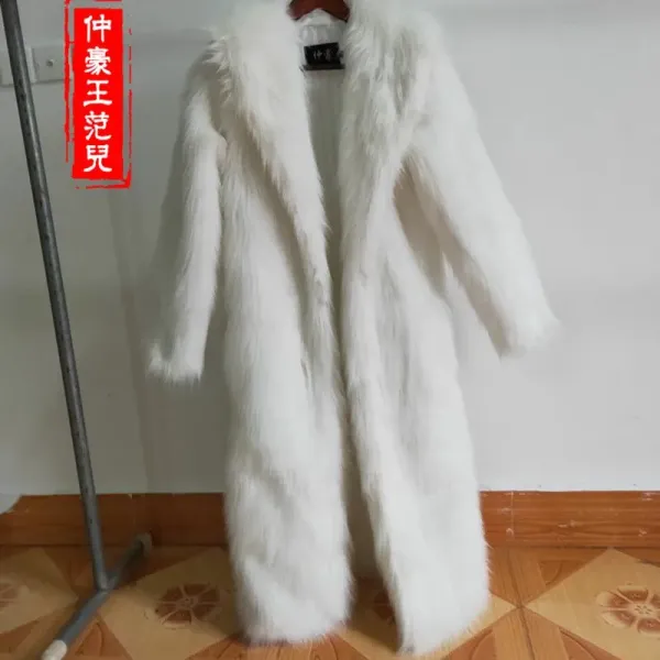 Design Faux Fur Long Coat Black and Gray Striped Outerwear.coat - 3