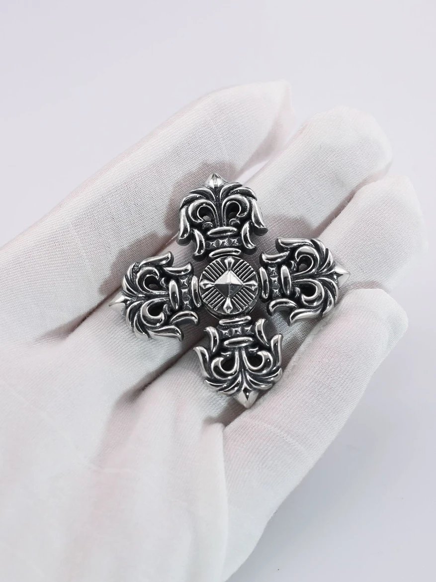 Design Ornate Fleur-de-Lis Cross Pendant Silver Jewelry - 4