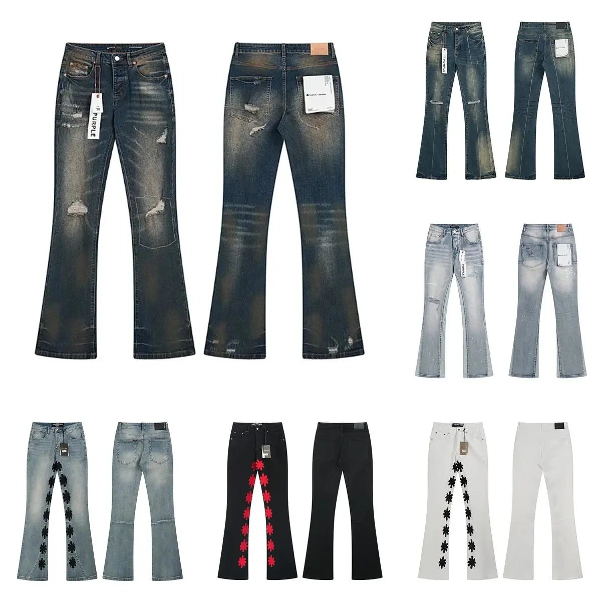 High quality splashed ink printed retro denim bell bottoms