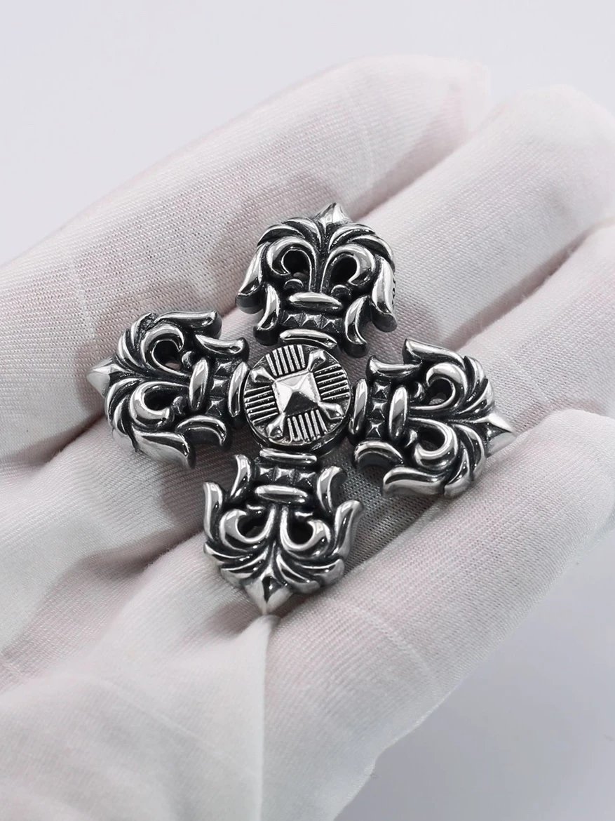 Design Ornate Fleur-de-Lis Cross Pendant Silver Jewelry - 3