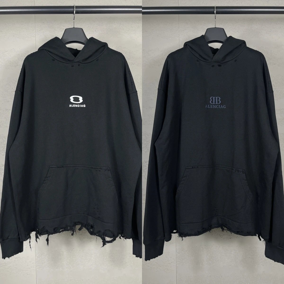 Black Distressed Hoodie with Embroidered Logo