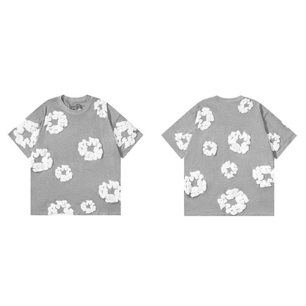 Design Floral-Embellished Gray T-Shirt - 1