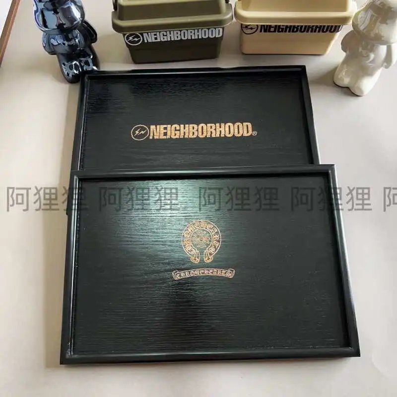 Trendy Brand NbhdJapanese-Style Black WoodenTray Rectangular Solid WoodPlate Dinner Plate Serving TrayTea Tray Cup Tray Retro