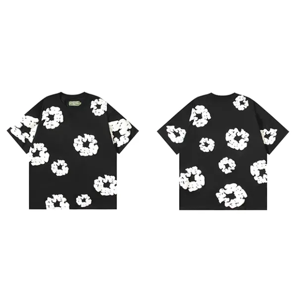 Design Abstract Floral Print Black T-Shirt - 1